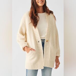 Faherty Stella One Button Oversized Alpaca Cardigan Sweater Winter White-M